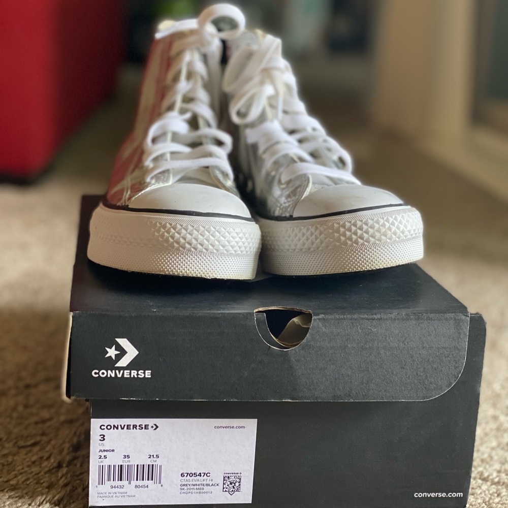 Silver and white converse size little girl 3